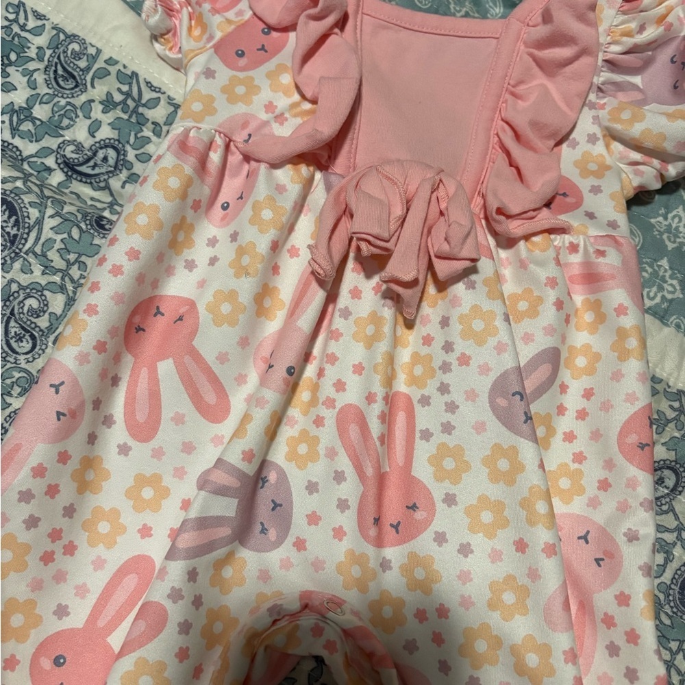 Marie Nicole Pink Baby Romper with Bunnies - Picture 2 of 4